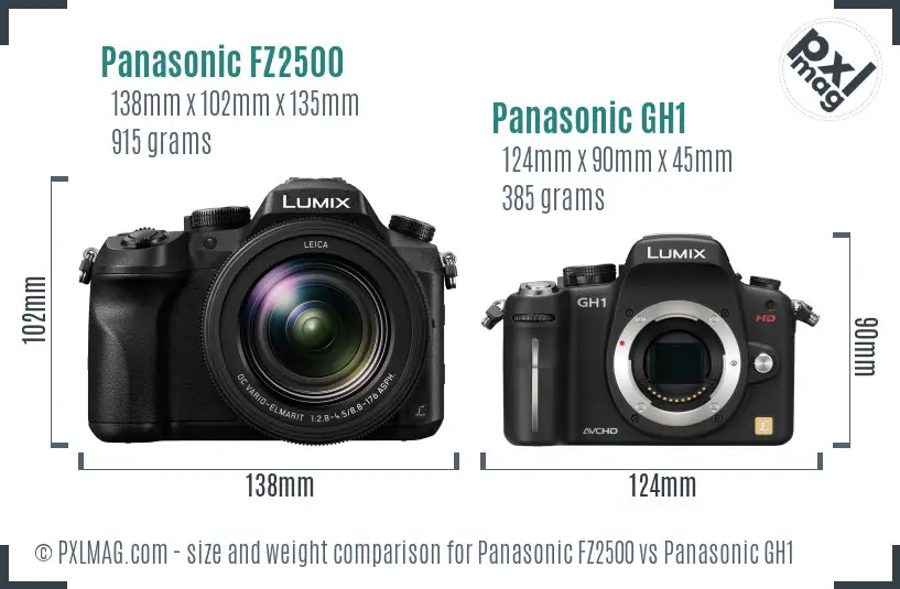 Panasonic FZ2500 vs Panasonic GH1 size comparison