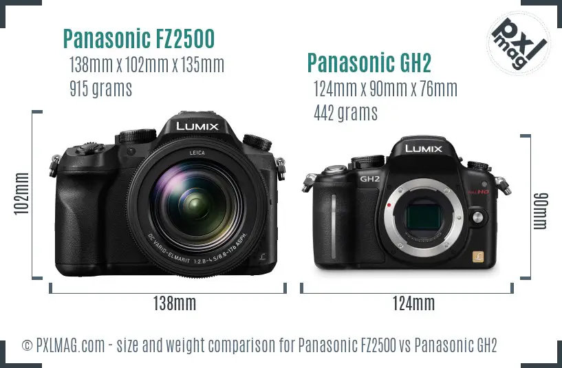 Panasonic FZ2500 vs Panasonic GH2 size comparison