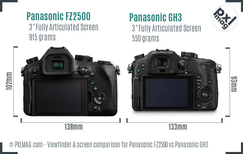 Panasonic FZ2500 vs Panasonic GH3 Screen and Viewfinder comparison