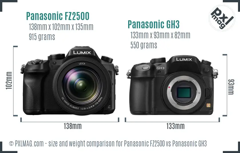 Panasonic FZ2500 vs Panasonic GH3 size comparison