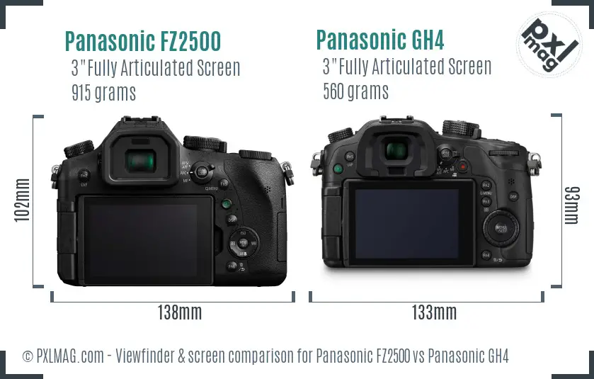 Panasonic FZ2500 vs Panasonic GH4 Screen and Viewfinder comparison