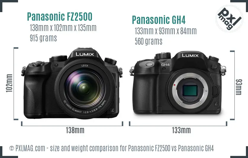 Panasonic FZ2500 vs Panasonic GH4 size comparison
