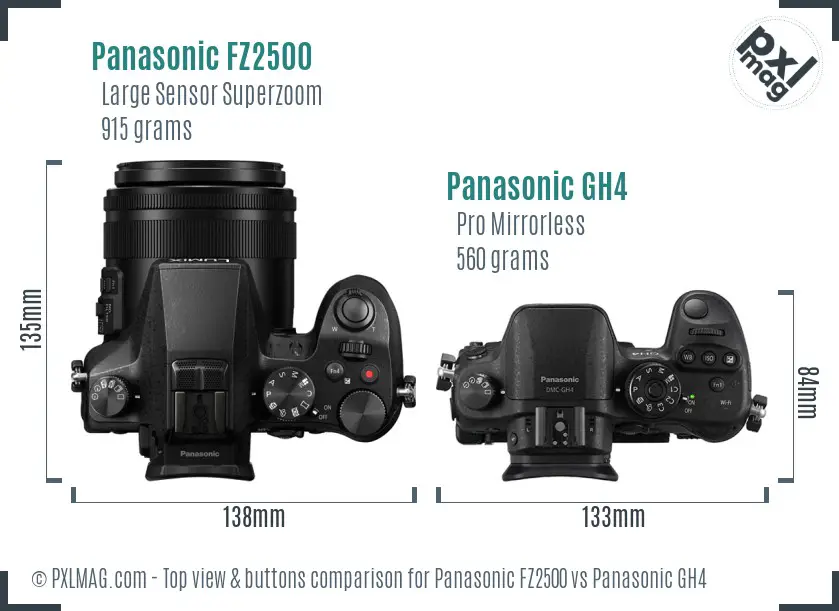 Panasonic FZ2500 vs Panasonic GH4 top view buttons comparison
