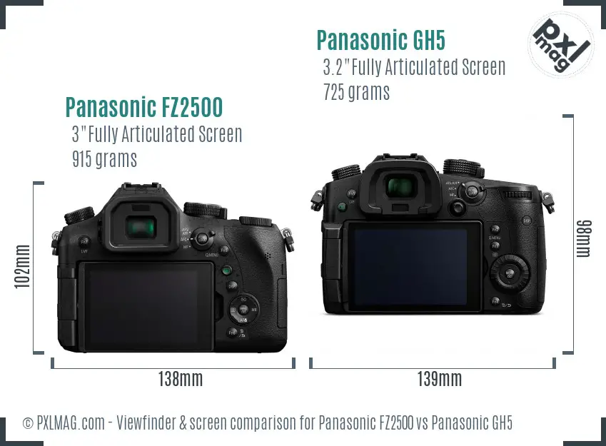 Panasonic FZ2500 vs Panasonic GH5 Screen and Viewfinder comparison