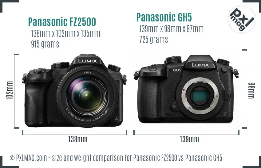 Panasonic FZ2500 vs Panasonic GH5 size comparison