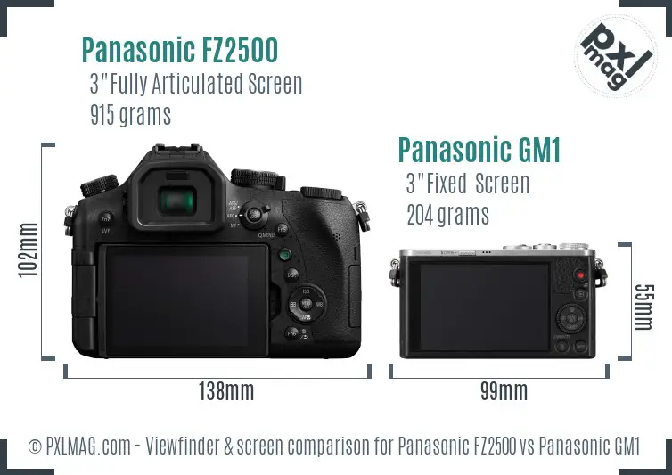 Panasonic FZ2500 vs Panasonic GM1 Screen and Viewfinder comparison