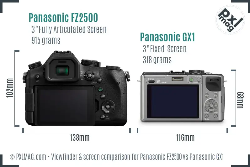 Panasonic FZ2500 vs Panasonic GX1 Screen and Viewfinder comparison