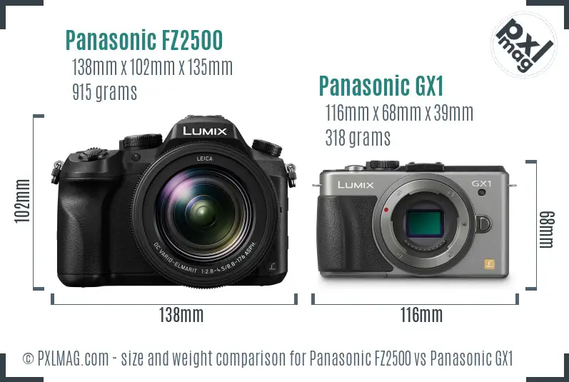 Panasonic FZ2500 vs Panasonic GX1 size comparison