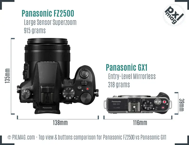 Panasonic FZ2500 vs Panasonic GX1 top view buttons comparison