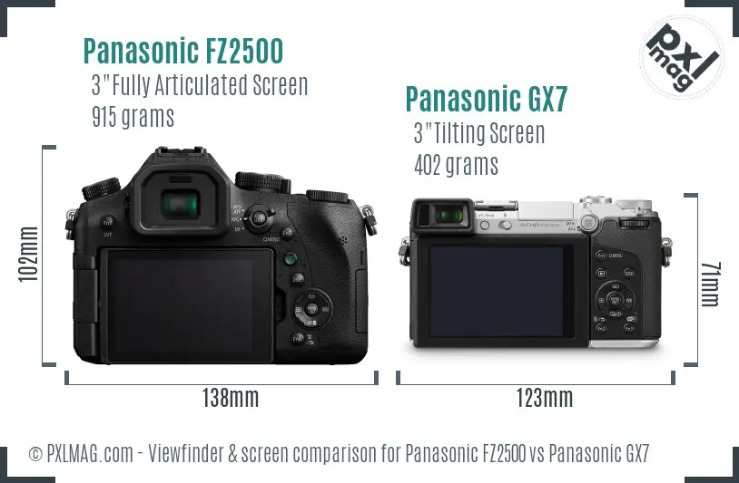 Panasonic FZ2500 vs Panasonic GX7 Screen and Viewfinder comparison