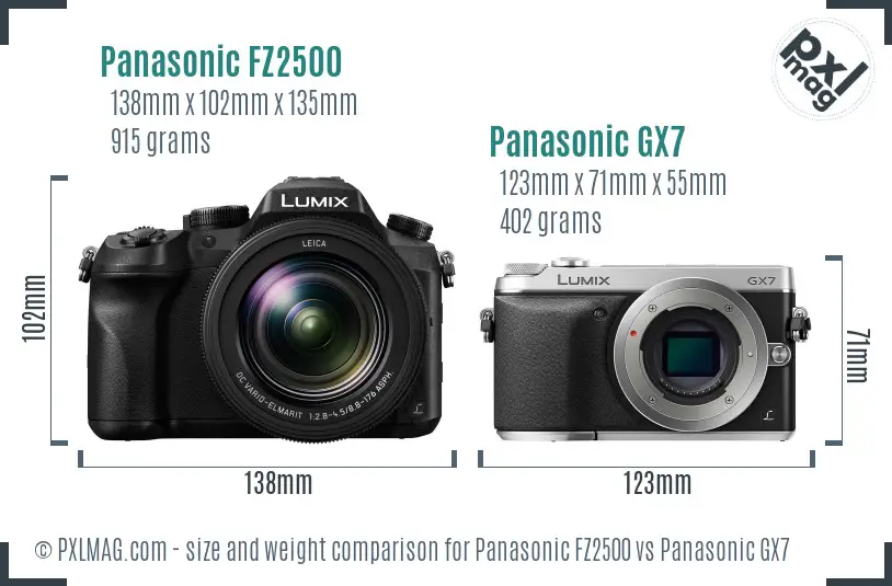 Panasonic FZ2500 vs Panasonic GX7 size comparison