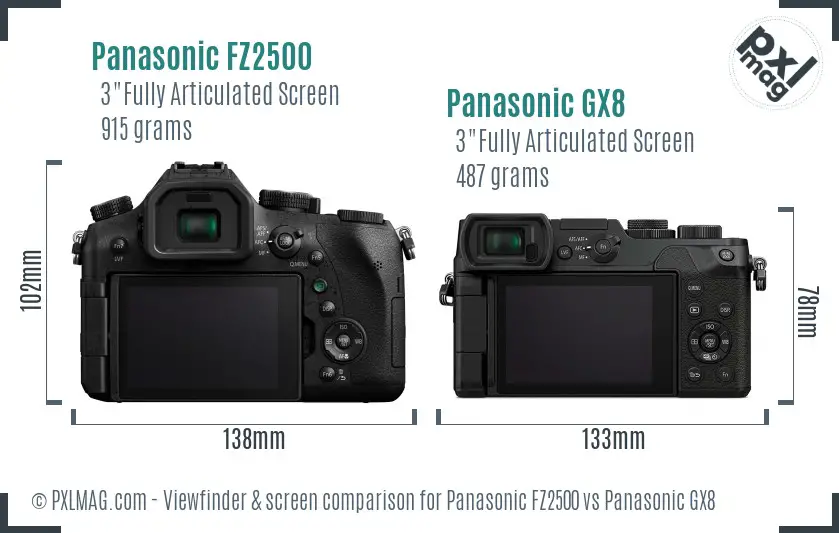 Panasonic FZ2500 vs Panasonic GX8 Screen and Viewfinder comparison