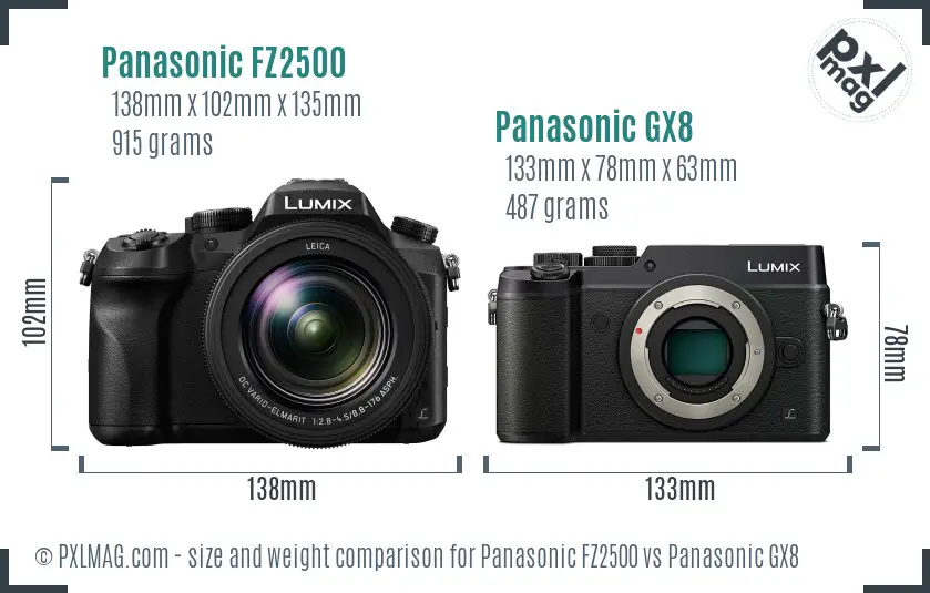 Panasonic FZ2500 vs Panasonic GX8 size comparison
