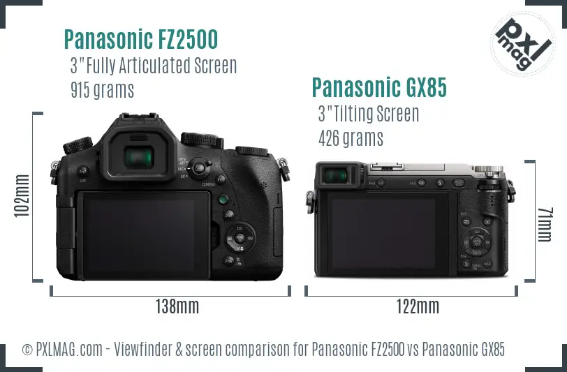 Panasonic FZ2500 vs Panasonic GX85 Screen and Viewfinder comparison