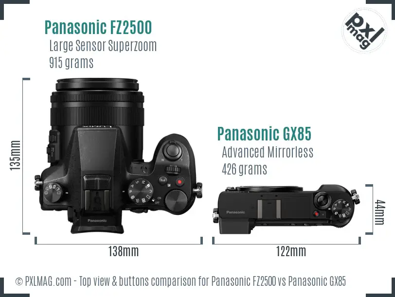 Panasonic FZ2500 vs Panasonic GX85 top view buttons comparison