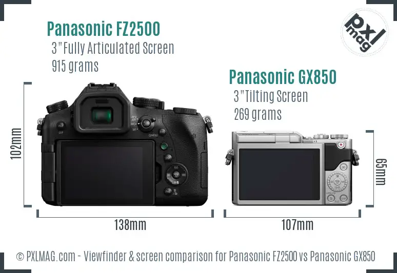 Panasonic FZ2500 vs Panasonic GX850 Screen and Viewfinder comparison