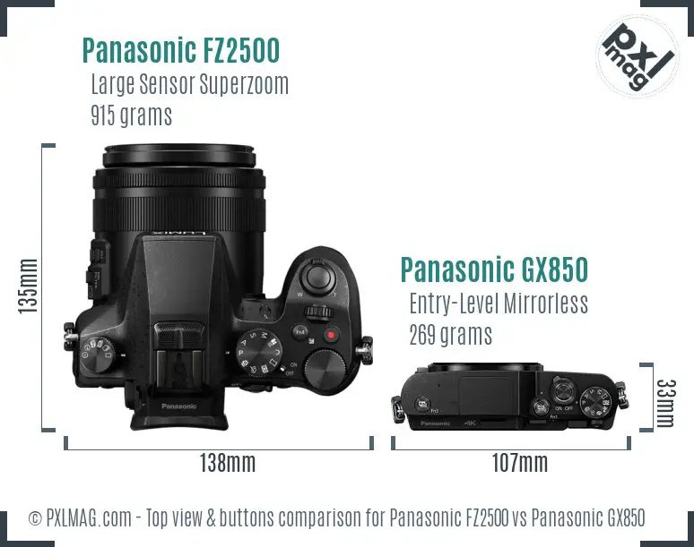 Panasonic FZ2500 vs Panasonic GX850 top view buttons comparison