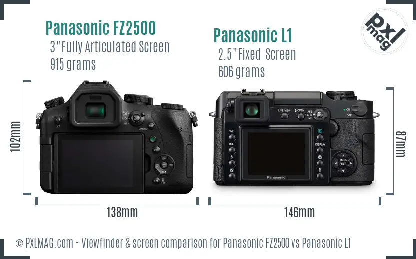 Panasonic FZ2500 vs Panasonic L1 Screen and Viewfinder comparison