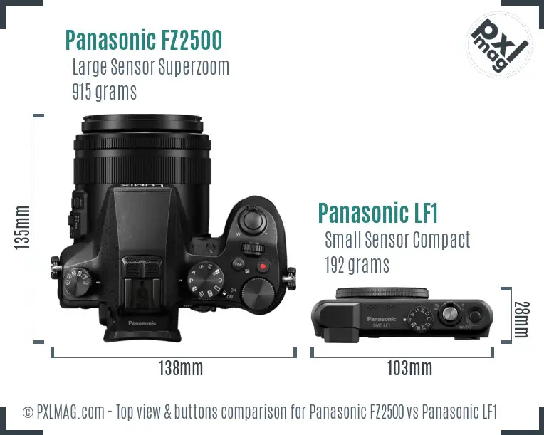 Panasonic FZ2500 vs Panasonic LF1 top view buttons comparison