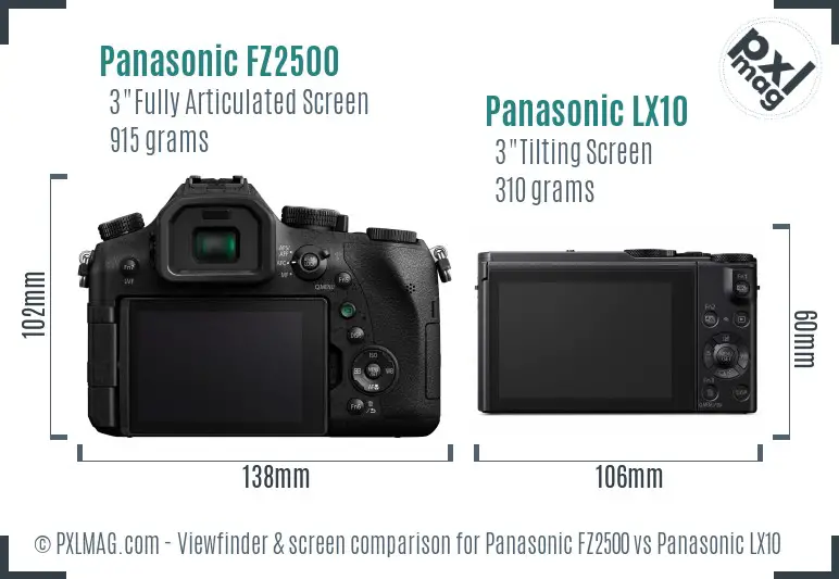 Panasonic FZ2500 vs Panasonic LX10 Screen and Viewfinder comparison