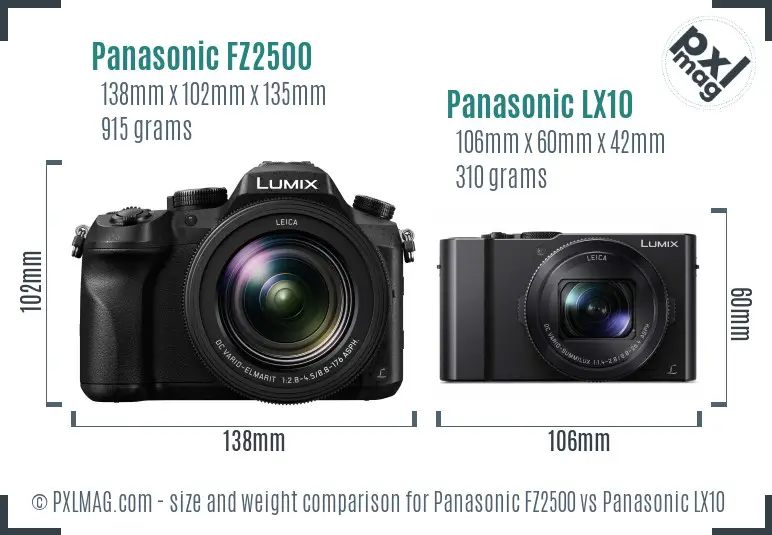 Panasonic FZ2500 vs Panasonic LX10 size comparison