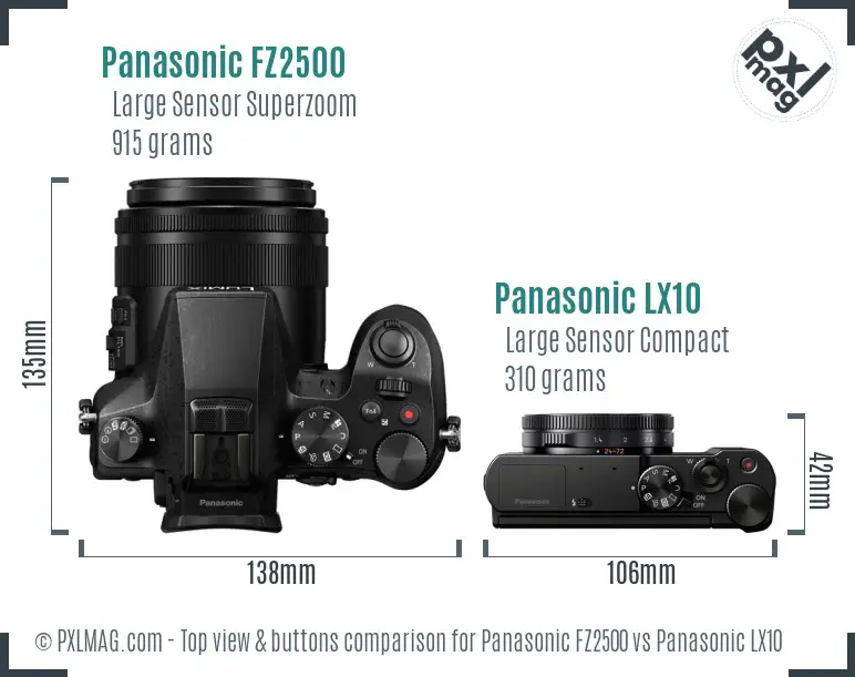 Panasonic FZ2500 vs Panasonic LX10 top view buttons comparison