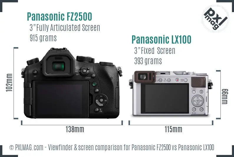 Panasonic FZ2500 vs Panasonic LX100 Screen and Viewfinder comparison