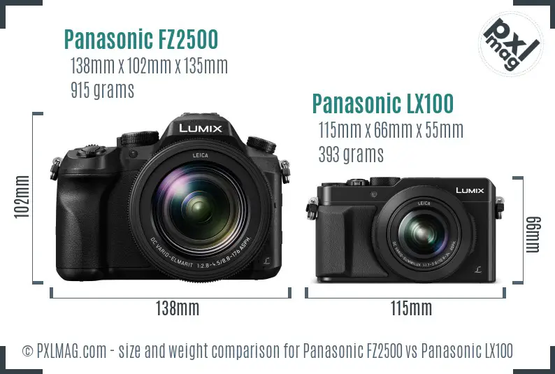Panasonic FZ2500 vs Panasonic LX100 size comparison