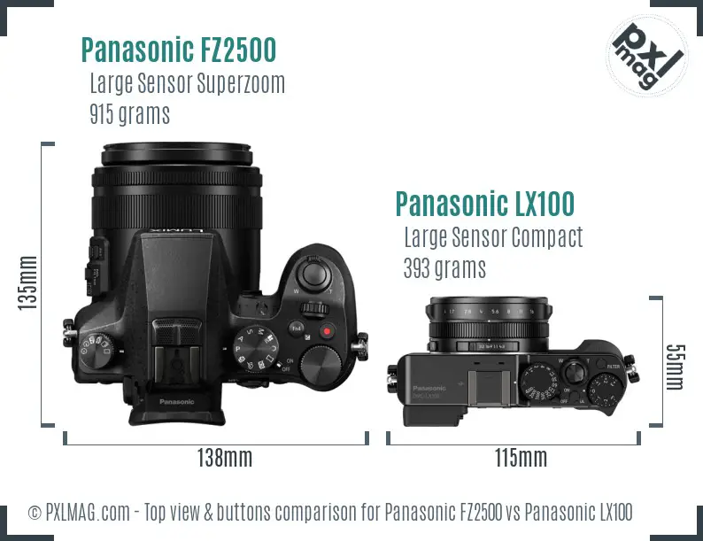 Panasonic FZ2500 vs Panasonic LX100 top view buttons comparison