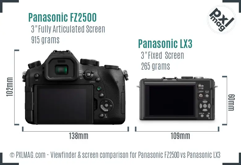 Panasonic FZ2500 vs Panasonic LX3 Screen and Viewfinder comparison
