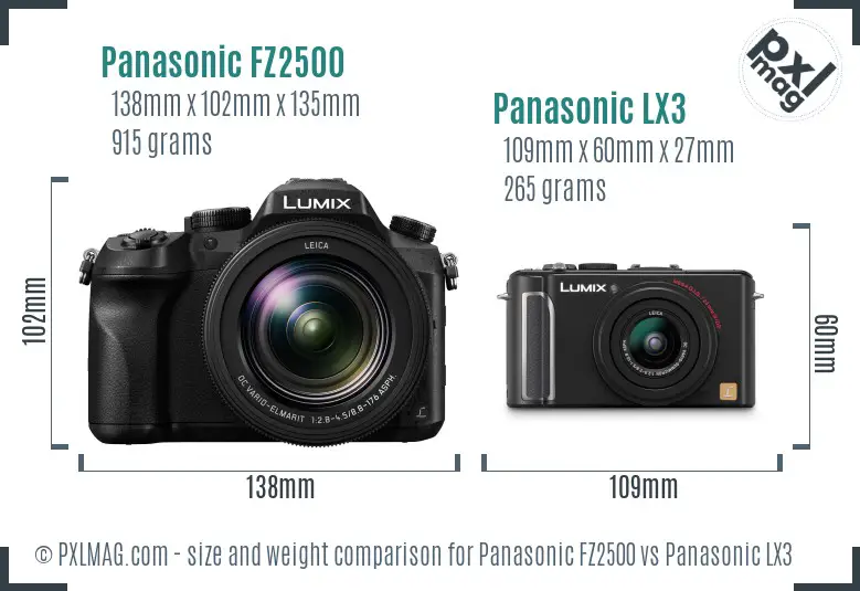 Panasonic FZ2500 vs Panasonic LX3 size comparison