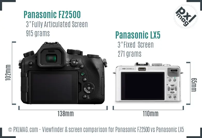 Panasonic FZ2500 vs Panasonic LX5 Screen and Viewfinder comparison