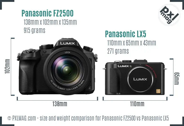 Panasonic FZ2500 vs Panasonic LX5 size comparison