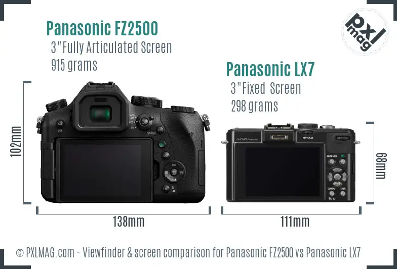 Panasonic FZ2500 vs Panasonic LX7 Screen and Viewfinder comparison