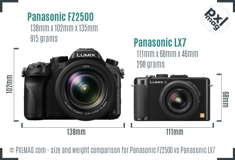 Panasonic FZ2500 vs Panasonic LX7 size comparison
