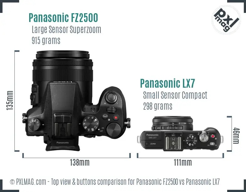 Panasonic FZ2500 vs Panasonic LX7 top view buttons comparison