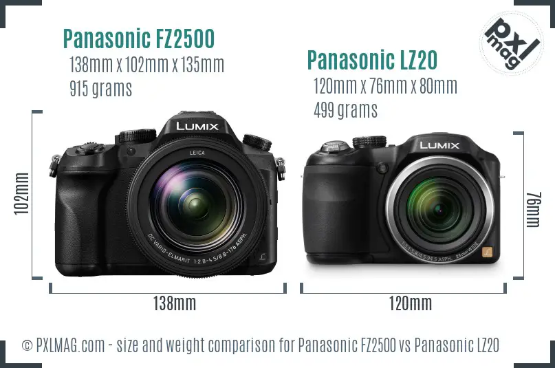 Panasonic FZ2500 vs Panasonic LZ20 size comparison