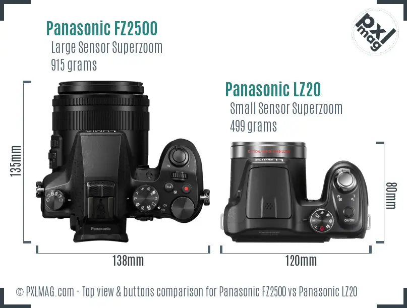 Panasonic FZ2500 vs Panasonic LZ20 top view buttons comparison