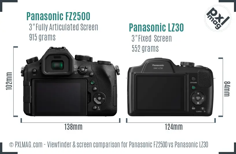 Panasonic FZ2500 vs Panasonic LZ30 Screen and Viewfinder comparison
