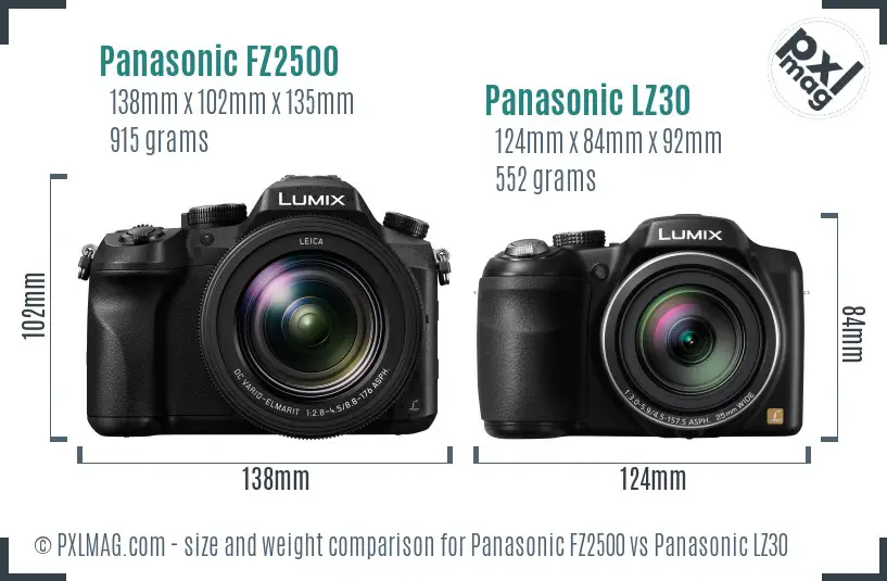 Panasonic FZ2500 vs Panasonic LZ30 size comparison