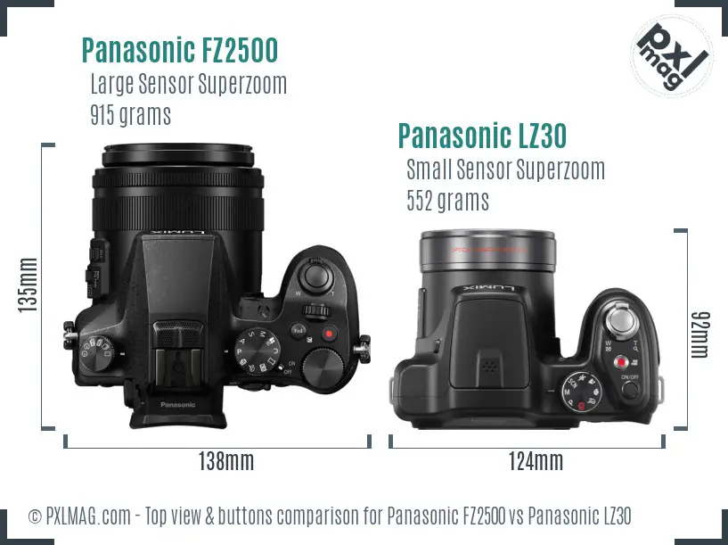 Panasonic FZ2500 vs Panasonic LZ30 top view buttons comparison
