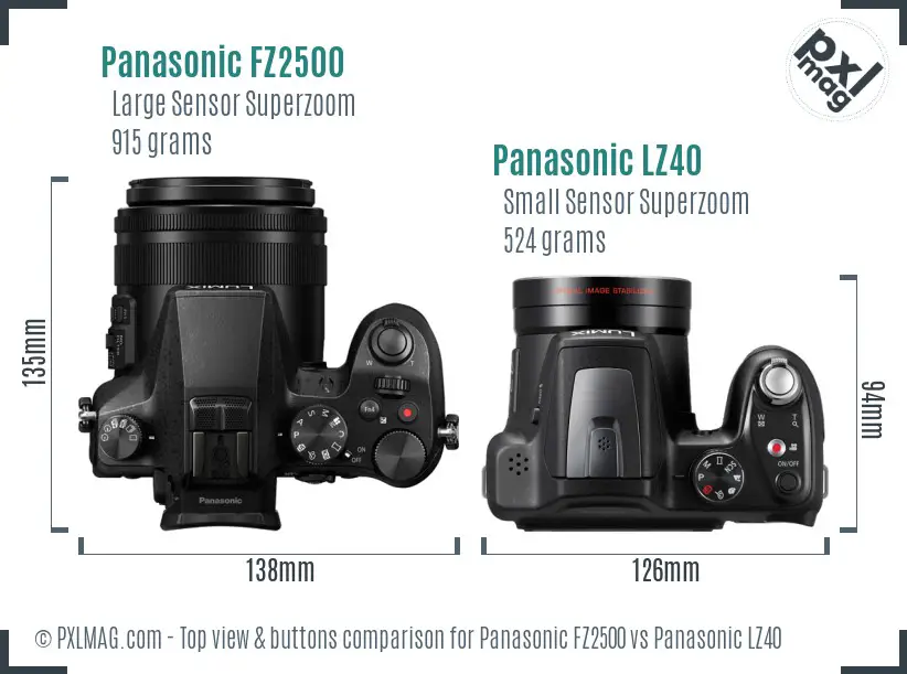 Panasonic FZ2500 vs Panasonic LZ40 top view buttons comparison
