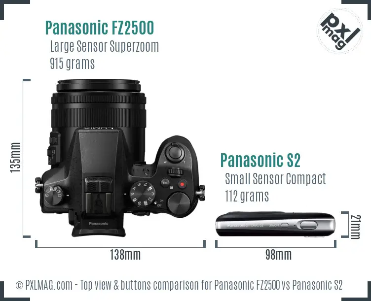 Panasonic FZ2500 vs Panasonic S2 top view buttons comparison