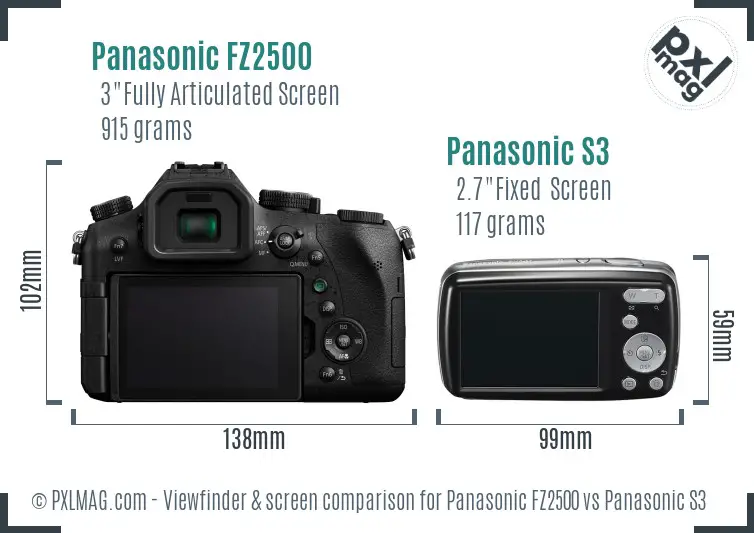 Panasonic FZ2500 vs Panasonic S3 Screen and Viewfinder comparison