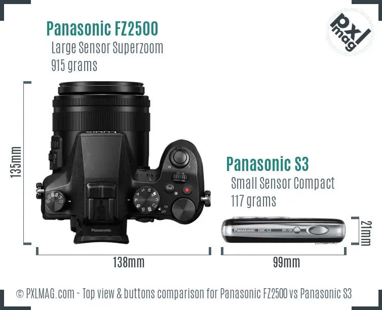 Panasonic FZ2500 vs Panasonic S3 top view buttons comparison