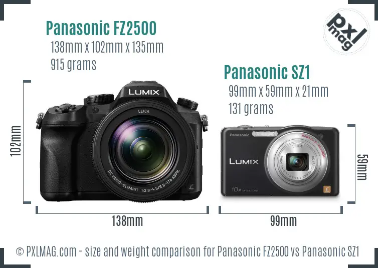 Panasonic FZ2500 vs Panasonic SZ1 size comparison