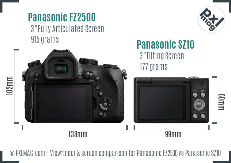 Panasonic FZ2500 vs Panasonic SZ10 Screen and Viewfinder comparison