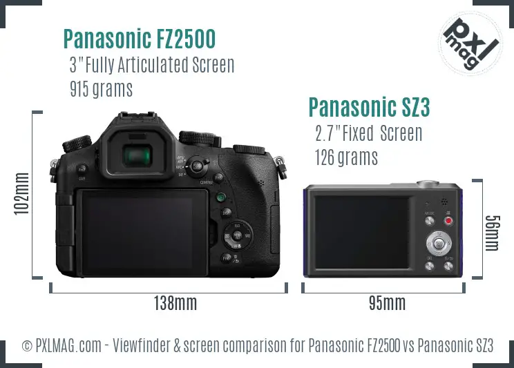 Panasonic FZ2500 vs Panasonic SZ3 Screen and Viewfinder comparison