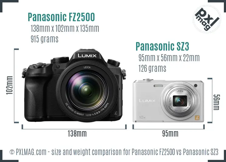 Panasonic FZ2500 vs Panasonic SZ3 size comparison