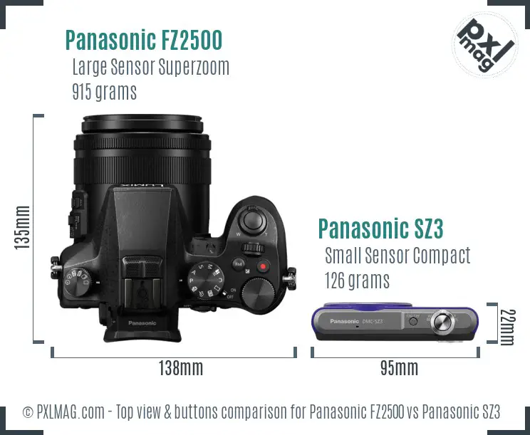 Panasonic FZ2500 vs Panasonic SZ3 top view buttons comparison